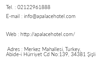 A Palace Hotel & Suites ili iletiim bilgileri